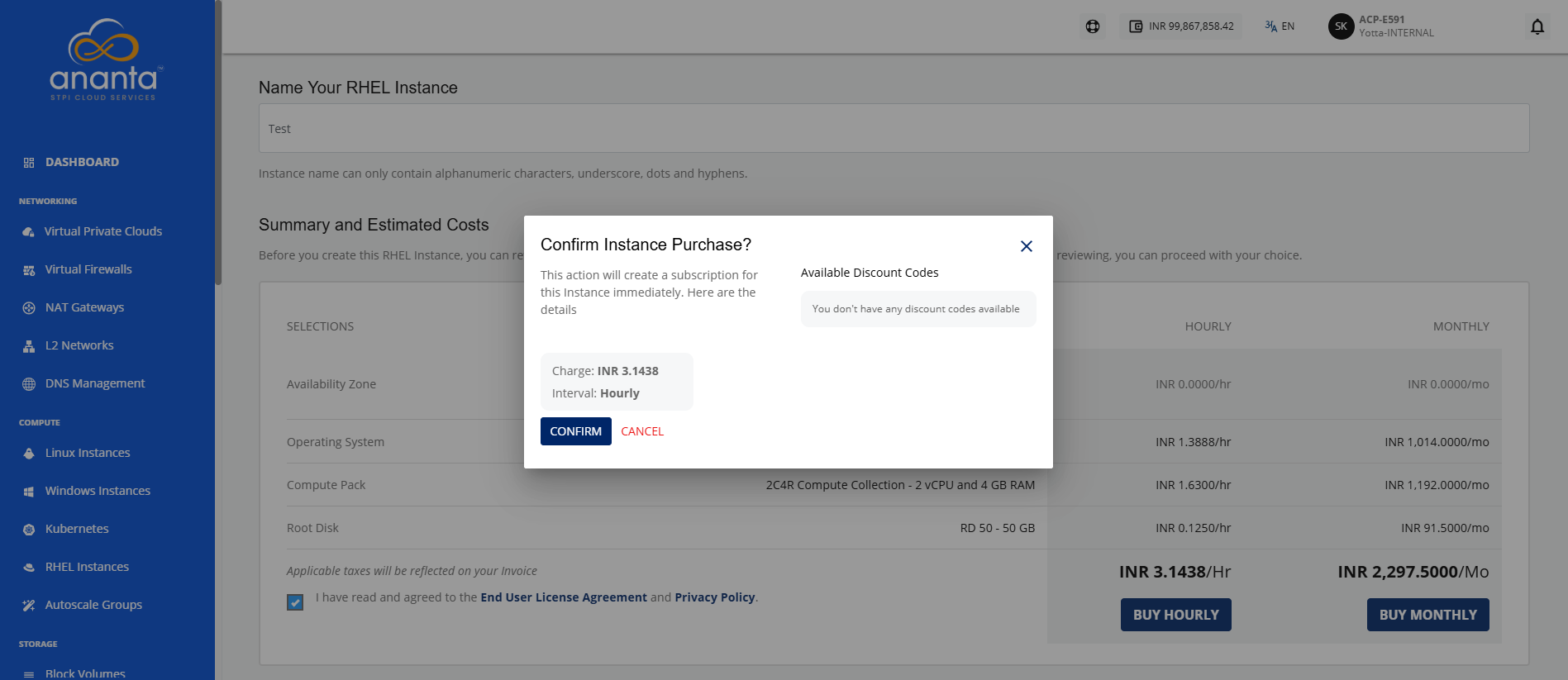 Confirm Instance Purchase