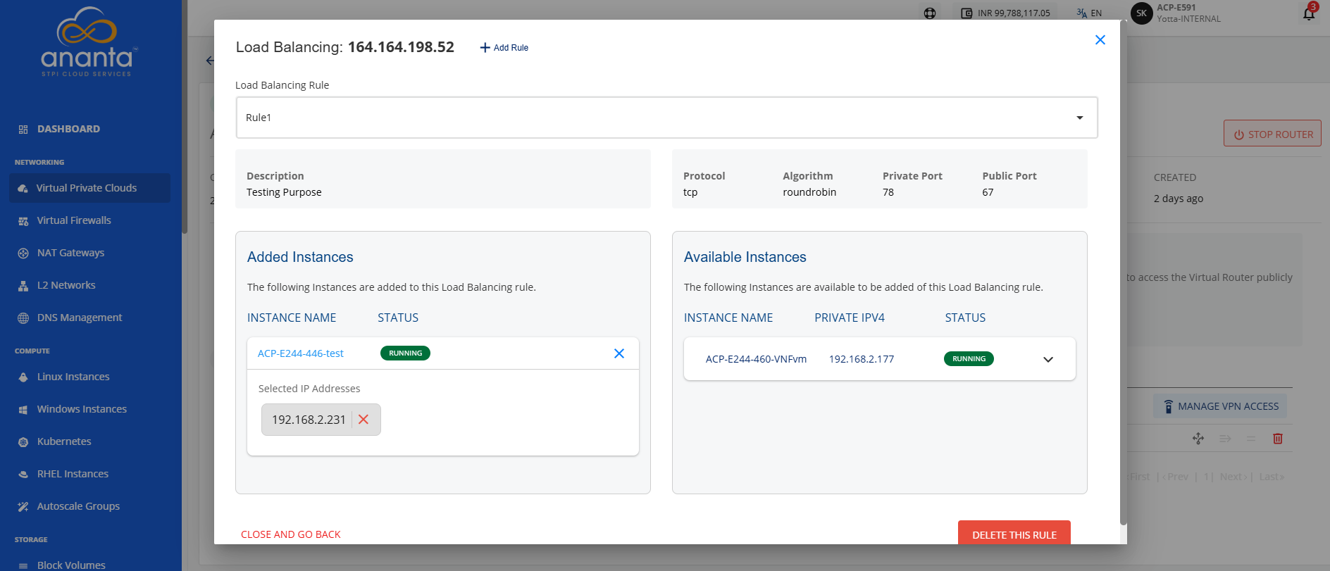 Instance is added with selected IPs to LB