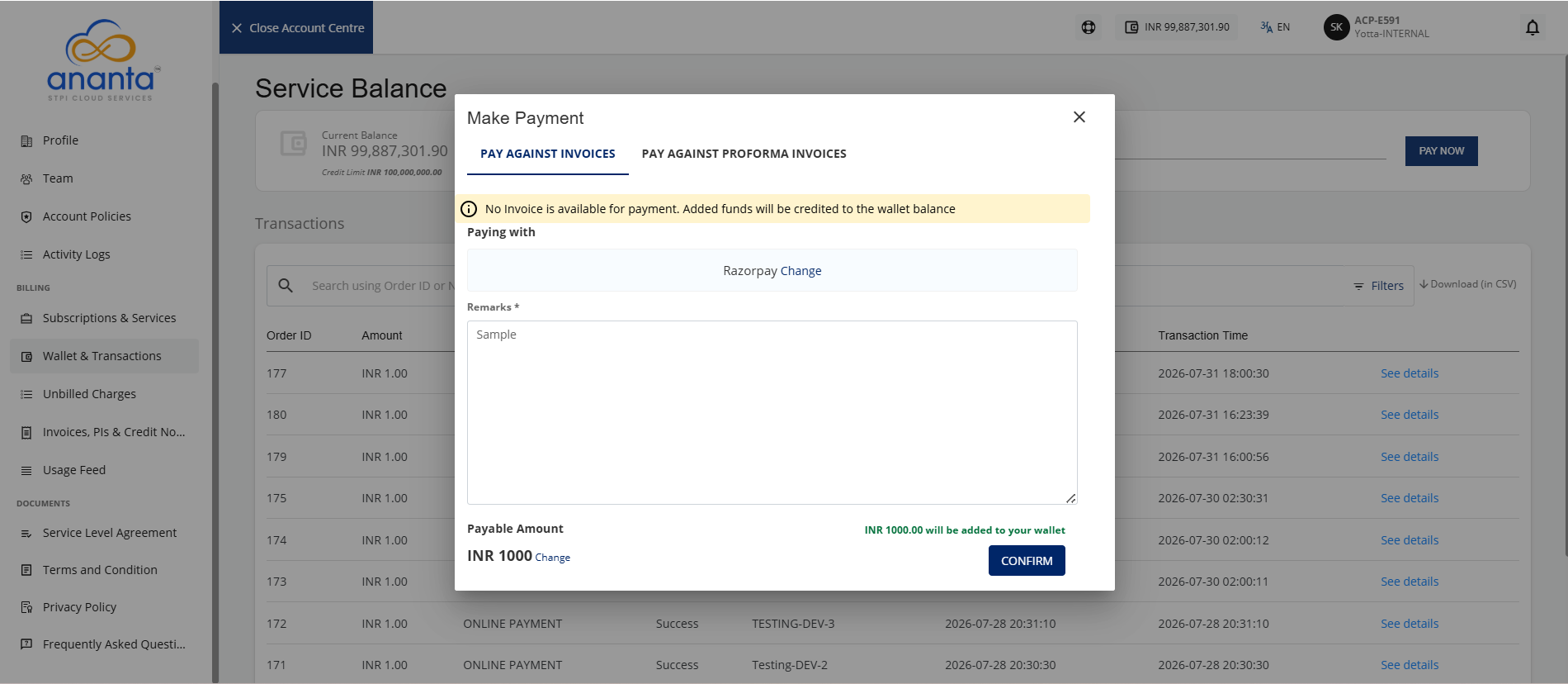 Payment Against Invoice