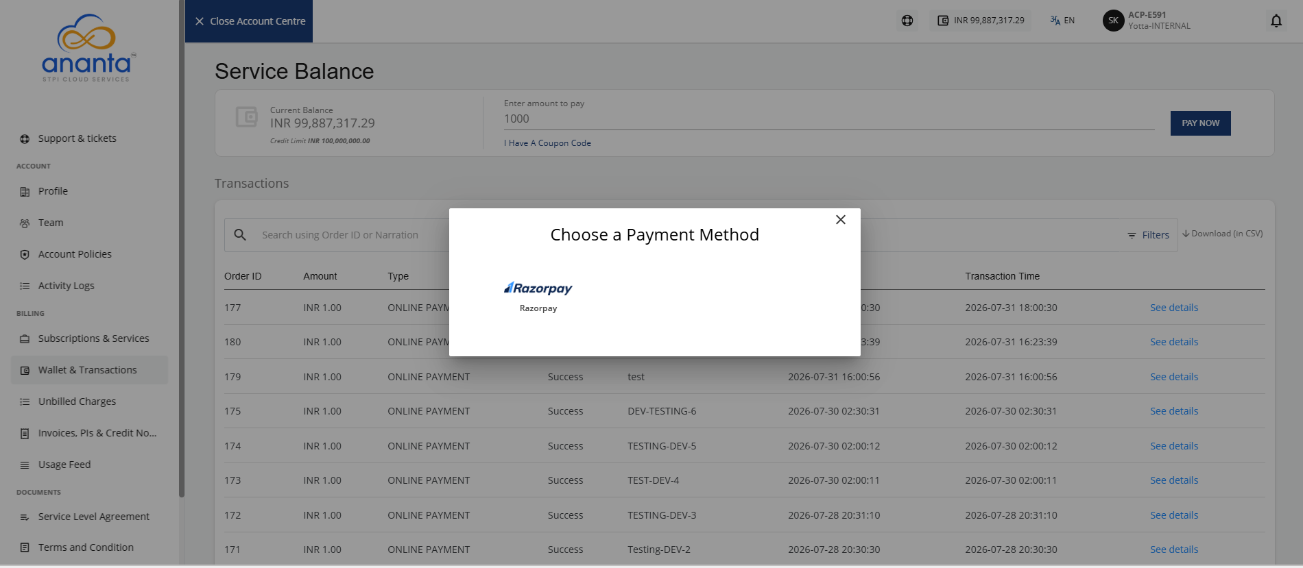 Payment Screen
