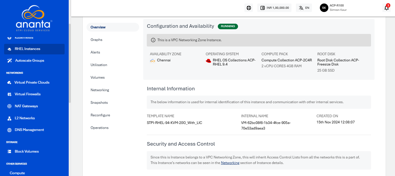 Viewing Details of RHEL Instances