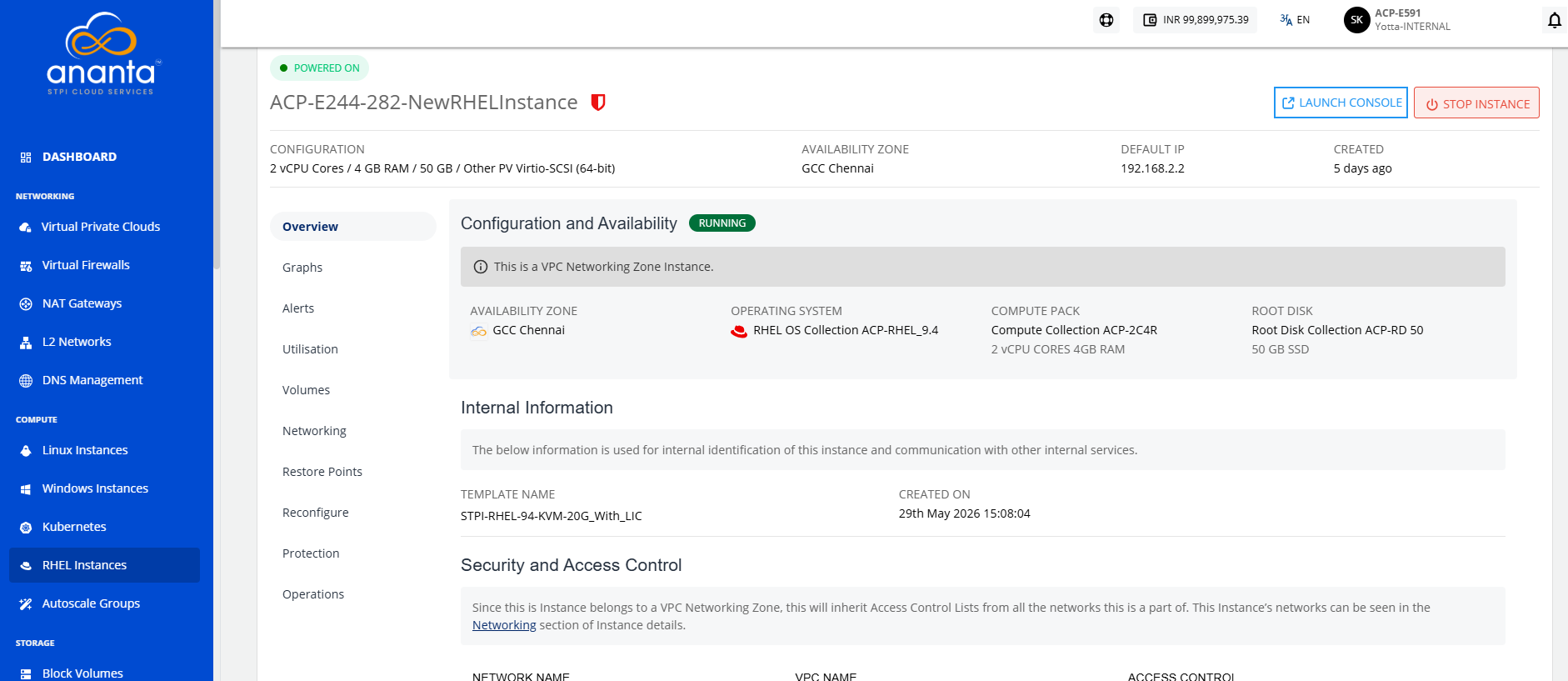 Viewing Details of RHEL Instances