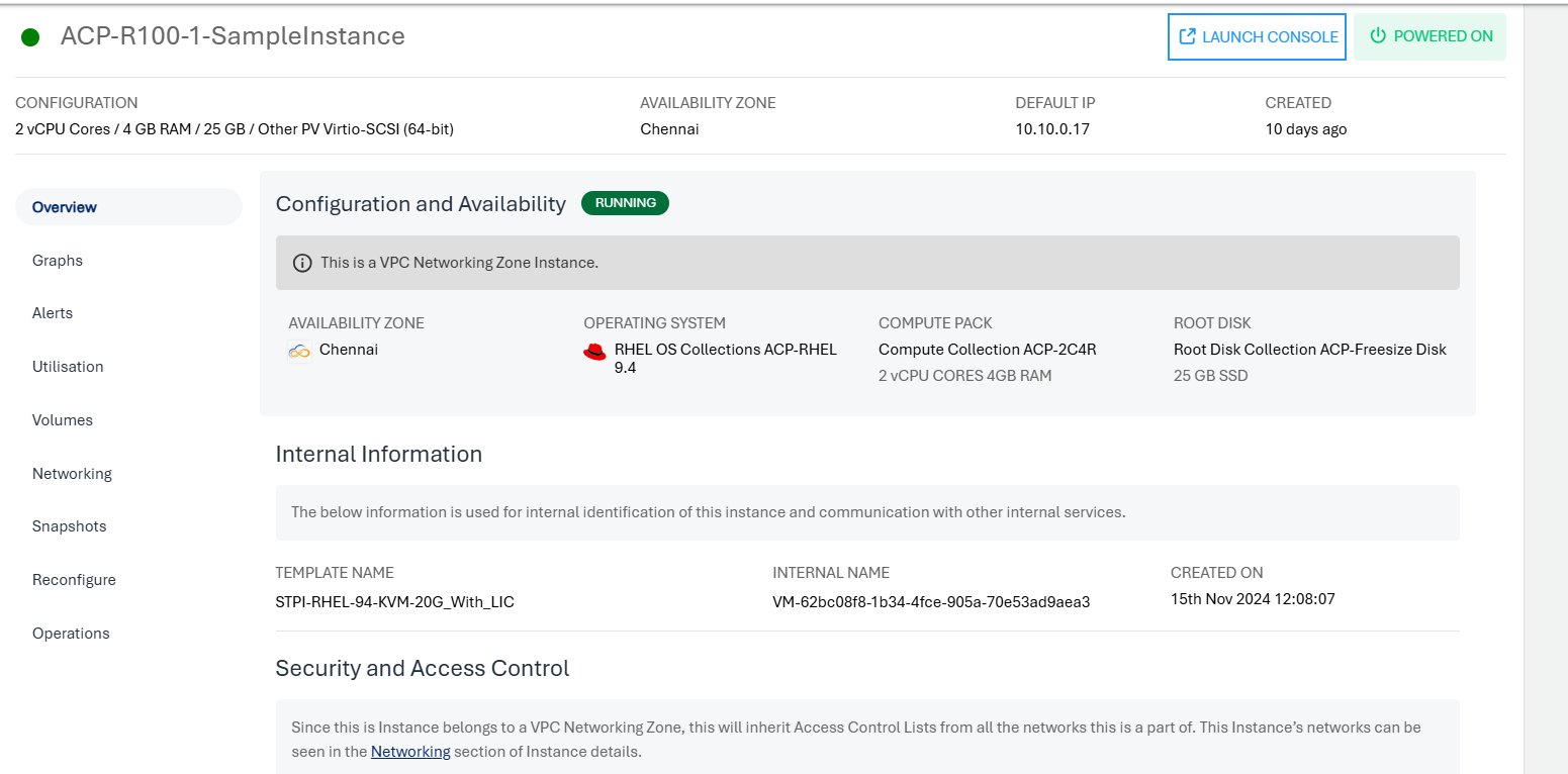 RHEL Instance Details