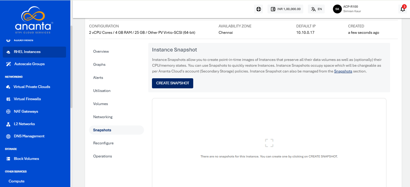 RHEL Instance Snapshots