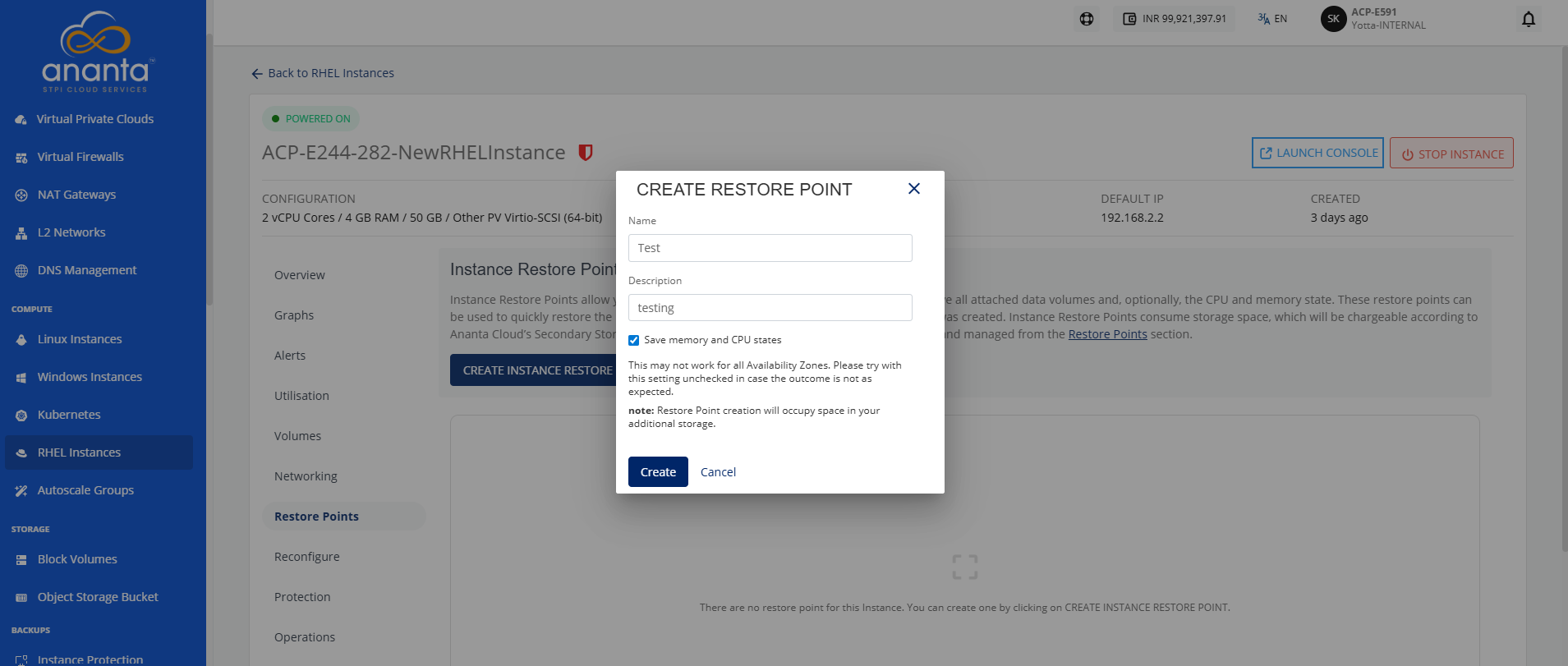 RHEL Instance Snapshots