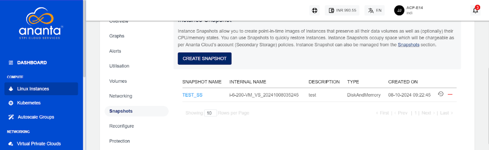 Linux Instance Snapshots