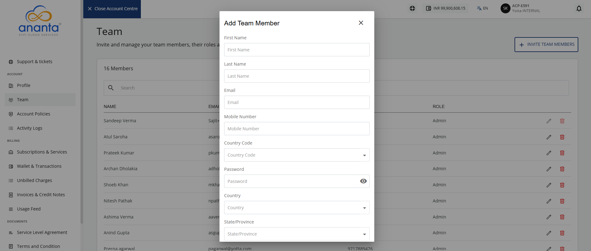 Team and Child User Management